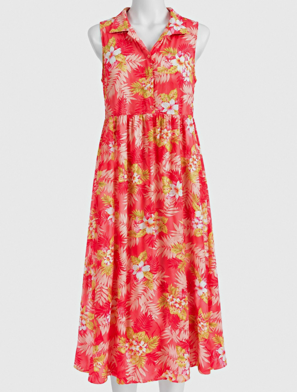 Erika Womens SzM Pink Tropical Floral Sleeveless Collared Button Shirt Dress